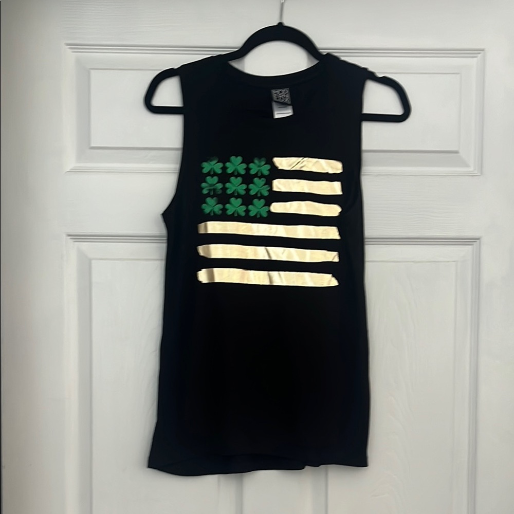 Modern Lux Black Tank Top with Gold and Green Clover Design